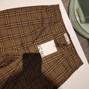 ICHI Women's Plaid Tailored Trousers in Brown Check